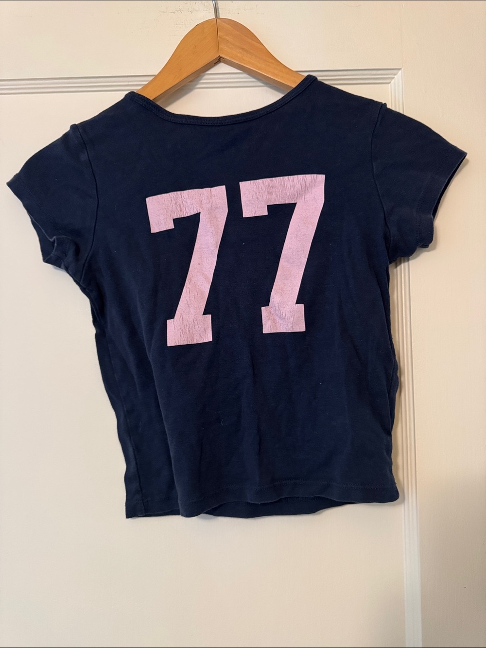 Subdued Navy Blue Tee with Pink 77 Graphic